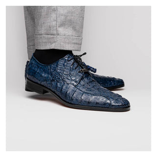 Marco Di Milano Apricena Men's Shoes Genuine Navy Caiman Crocodile Derby (MDM1092)-AmbrogioShoes