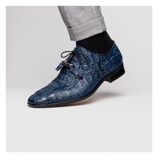 Marco Di Milano Apricena Men's Shoes Genuine Navy Caiman Crocodile Derby (MDM1092)-AmbrogioShoes