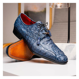 Marco Di Milano Apricena Men's Shoes Genuine Navy Caiman Crocodile Derby (MDM1092)-AmbrogioShoes