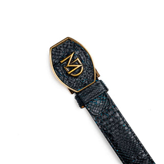 Marco Di Milano Arkansas Men’s Black & Blue Genuine Python Skin Belt (MDMB1046)-AmbrogioShoes