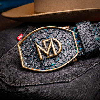 Marco Di Milano Arkansas Men’s Black & Blue Genuine Python Skin Belt (MDMB1046)-AmbrogioShoes