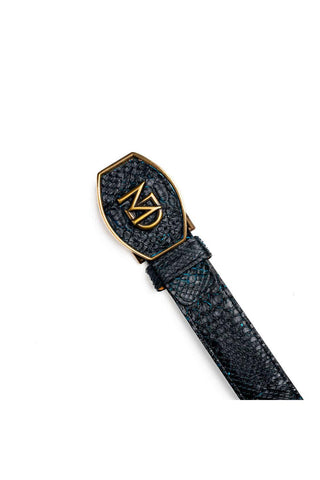 Marco Di Milano Arkansas Men’s Black & Blue Genuine Python Skin Belt (MDMB1046)-AmbrogioShoes