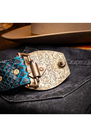 Marco Di Milano Arkansas Men’s Black & Blue Genuine Python Skin Belt (MDMB1046)-AmbrogioShoes