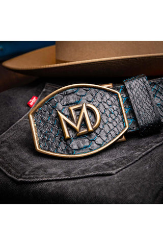 Marco Di Milano Arkansas Men’s Black & Blue Genuine Python Skin Belt (MDMB1046)-AmbrogioShoes