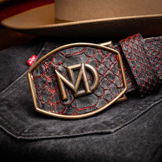 Marco Di Milano Arkansas Men’s Black Cherry Genuine Python Skin Belt (MDMB1046)-AmbrogioShoes