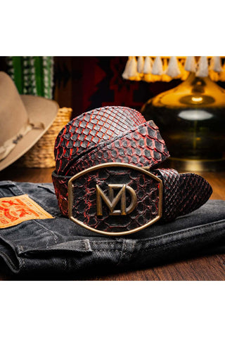 Marco Di Milano Arkansas Men’s Black Cherry Genuine Python Skin Belt (MDMB1046)-AmbrogioShoes