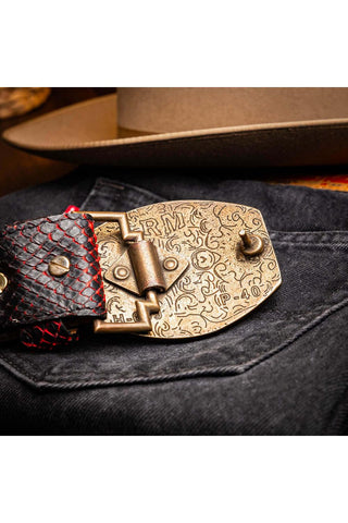 Marco Di Milano Arkansas Men’s Black Cherry Genuine Python Skin Belt (MDMB1046)-AmbrogioShoes