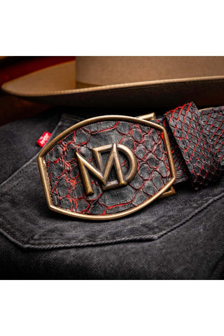 Marco Di Milano Arkansas Men’s Black Cherry Genuine Python Skin Belt (MDMB1046)-AmbrogioShoes