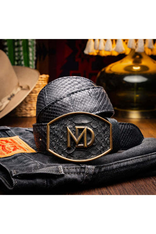 Marco Di Milano Arkansas Men’s Black Genuine Python Skin Belt (MDMB1046)-AmbrogioShoes
