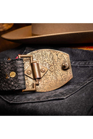 Marco Di Milano Arkansas Men’s Black Genuine Python Skin Belt (MDMB1046)-AmbrogioShoes