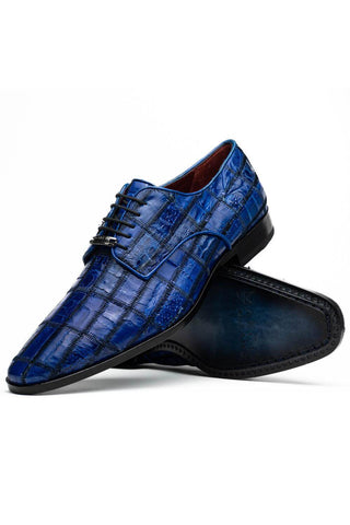 Marco Di Milano Asti Electric Blue Genuine Caiman Crocodile Patchwork Derby (MDM1208)-AmbrogioShoes