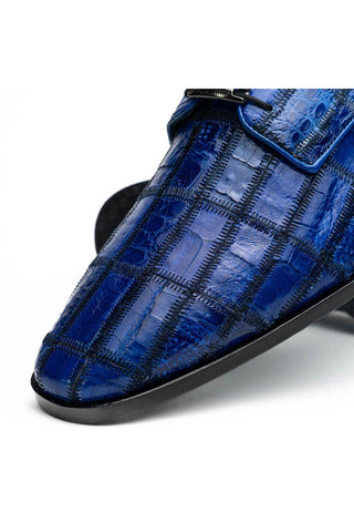 Marco Di Milano Asti Electric Blue Genuine Caiman Crocodile Patchwork Derby (MDM1208)-AmbrogioShoes