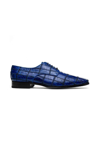 Marco Di Milano Asti Electric Blue Genuine Caiman Crocodile Patchwork Derby (MDM1208)-AmbrogioShoes