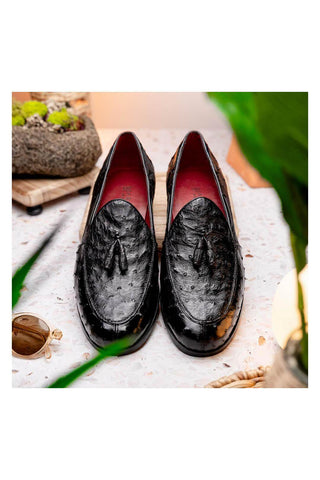 Marco Di Milano Aubiere Exotic Black Ostrich Tassel Loafers (MDM1198)-AmbrogioShoes
