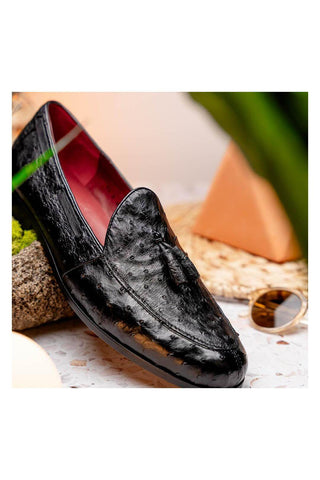 Marco Di Milano Aubiere Exotic Black Ostrich Tassel Loafers (MDM1198)-AmbrogioShoes