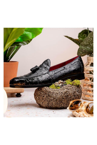 Marco Di Milano Aubiere Exotic Black Ostrich Tassel Loafers (MDM1198)-AmbrogioShoes