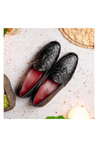 Marco Di Milano Aubiere Exotic Black Ostrich Tassel Loafers (MDM1198)-AmbrogioShoes