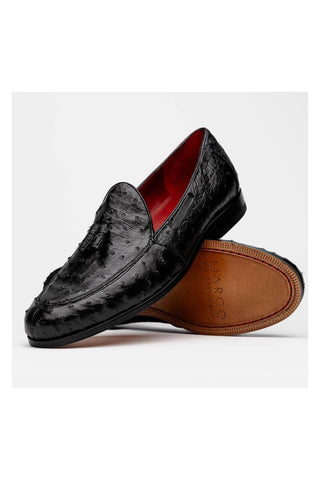 Marco Di Milano Aubiere Exotic Black Ostrich Tassel Loafers (MDM1198)-AmbrogioShoes
