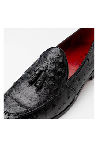 Marco Di Milano Aubiere Exotic Black Ostrich Tassel Loafers (MDM1198)-AmbrogioShoes