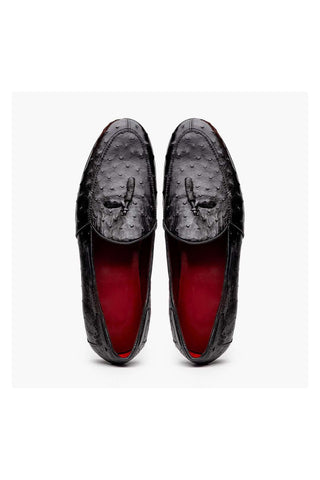 Marco Di Milano Aubiere Exotic Black Ostrich Tassel Loafers (MDM1198)-AmbrogioShoes