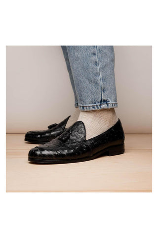 Marco Di Milano Aubiere Exotic Black Ostrich Tassel Loafers (MDM1198)-AmbrogioShoes