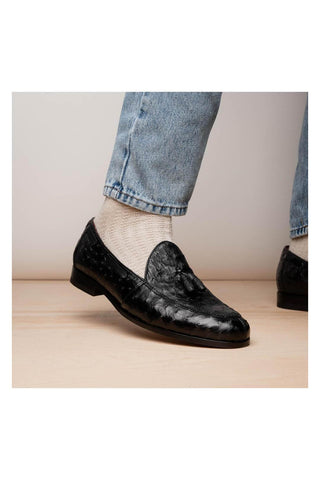 Marco Di Milano Aubiere Exotic Black Ostrich Tassel Loafers (MDM1198)-AmbrogioShoes