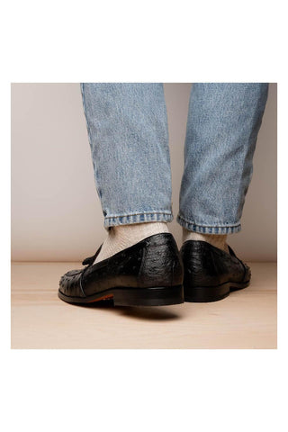 Marco Di Milano Aubiere Exotic Black Ostrich Tassel Loafers (MDM1198)-AmbrogioShoes