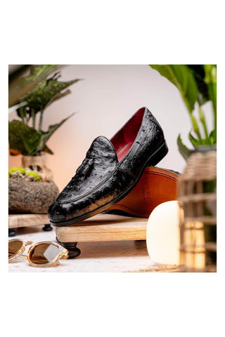 Marco Di Milano Aubiere Exotic Black Ostrich Tassel Loafers (MDM1198)-AmbrogioShoes