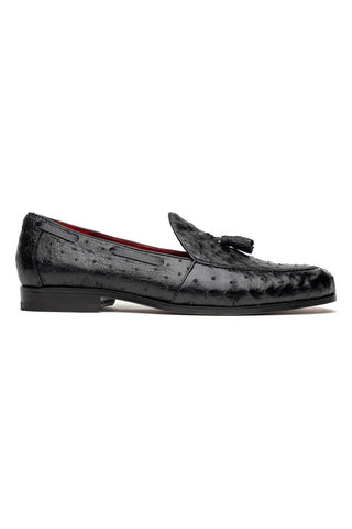 Marco Di Milano Aubiere Exotic Black Ostrich Tassel Loafers (MDM1198)-AmbrogioShoes