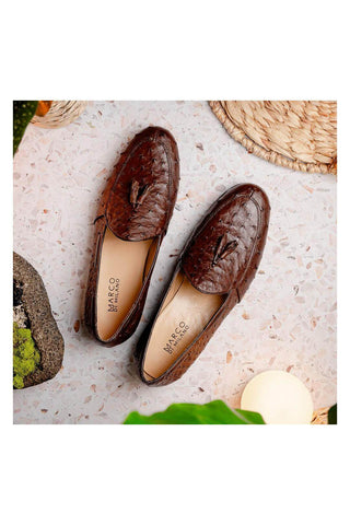 Marco Di Milano Aubiere Exotic Brown Ostrich Tassels Loafers (MDM1198)-AmbrogioShoes