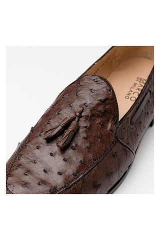 Marco Di Milano Aubiere Exotic Brown Ostrich Tassels Loafers (MDM1198)-AmbrogioShoes