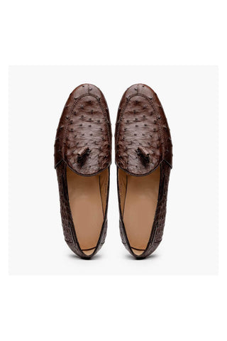 Marco Di Milano Aubiere Exotic Brown Ostrich Tassels Loafers (MDM1198)-AmbrogioShoes