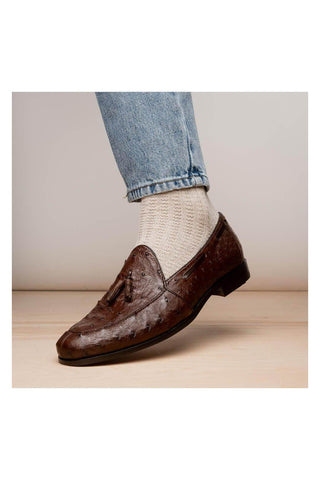 Marco Di Milano Aubiere Exotic Brown Ostrich Tassels Loafers (MDM1198)-AmbrogioShoes