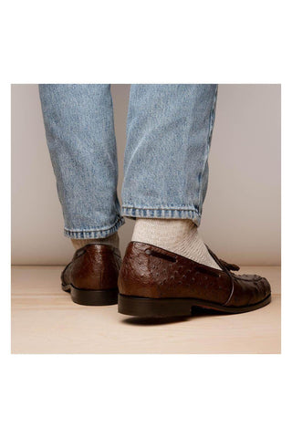 Marco Di Milano Aubiere Exotic Brown Ostrich Tassels Loafers (MDM1198)-AmbrogioShoes
