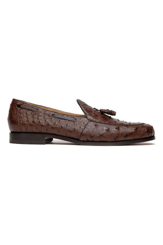 Marco Di Milano Aubiere Exotic Brown Ostrich Tassels Loafers (MDM1198)-AmbrogioShoes
