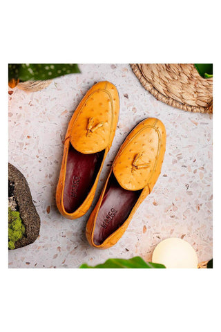 Marco Di Milano Aubiere Exotic Buttercup Ostrich Tassels Loafers (MDM1198)-AmbrogioShoes