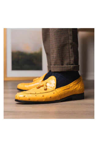 Marco Di Milano Aubiere Exotic Buttercup Ostrich Tassels Loafers (MDM1198)-AmbrogioShoes