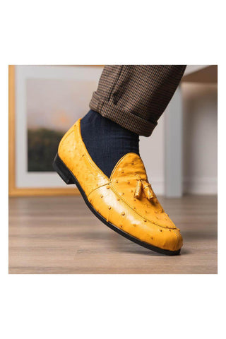 Marco Di Milano Aubiere Exotic Buttercup Ostrich Tassels Loafers (MDM1198)-AmbrogioShoes