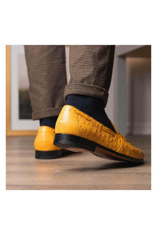 Marco Di Milano Aubiere Exotic Buttercup Ostrich Tassels Loafers (MDM1198)-AmbrogioShoes