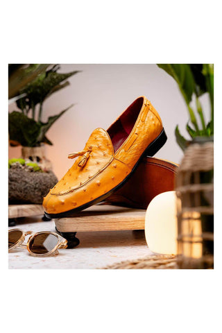 Marco Di Milano Aubiere Exotic Buttercup Ostrich Tassels Loafers (MDM1198)-AmbrogioShoes