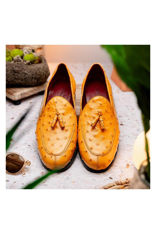 Marco Di Milano Aubiere Exotic Buttercup Ostrich Tassels Loafers (MDM1198)-AmbrogioShoes