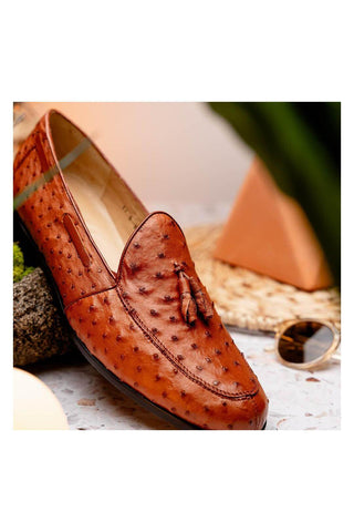 Marco Di Milano Aubiere Exotic Cognac Ostrich Tassels Loafers (MDM1198)-AmbrogioShoes