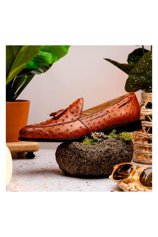 Marco Di Milano Aubiere Exotic Cognac Ostrich Tassels Loafers (MDM1198)-AmbrogioShoes