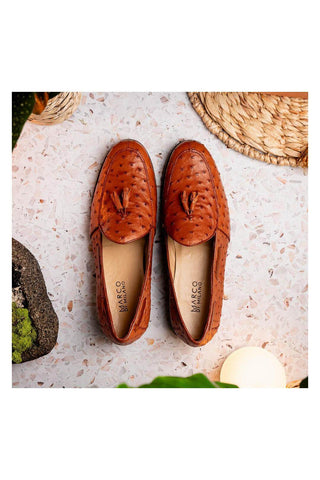 Marco Di Milano Aubiere Exotic Cognac Ostrich Tassels Loafers (MDM1198)-AmbrogioShoes