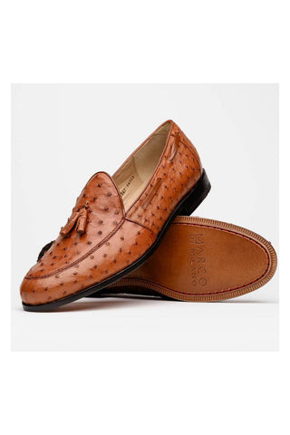 Marco Di Milano Aubiere Exotic Cognac Ostrich Tassels Loafers (MDM1198)-AmbrogioShoes