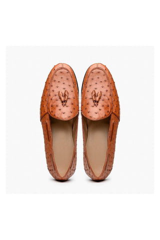 Marco Di Milano Aubiere Exotic Cognac Ostrich Tassels Loafers (MDM1198)-AmbrogioShoes