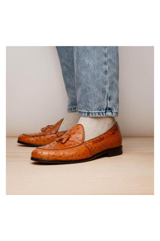 Marco Di Milano Aubiere Exotic Cognac Ostrich Tassels Loafers (MDM1198)-AmbrogioShoes