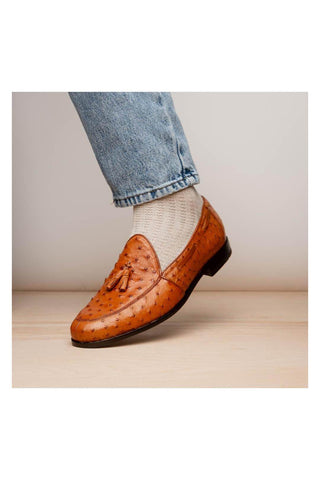 Marco Di Milano Aubiere Exotic Cognac Ostrich Tassels Loafers (MDM1198)-AmbrogioShoes