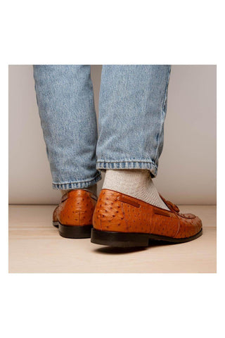 Marco Di Milano Aubiere Exotic Cognac Ostrich Tassels Loafers (MDM1198)-AmbrogioShoes