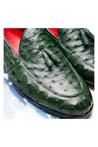 Marco Di Milano Aubiere Exotic Forest Green Ostrich Tassels Loafers (MDM1198)-AmbrogioShoes